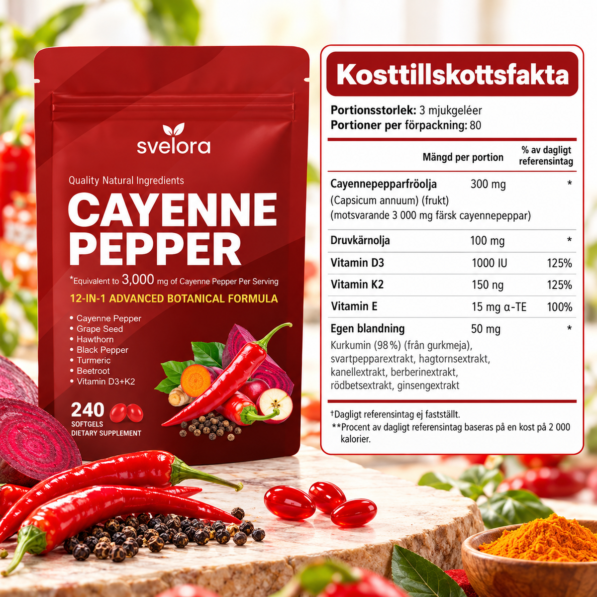 Cayenne Pepper 3000 mg – 12-in-1 Botanical Formula – 240 Softgels