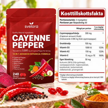 Cayenne Pepper 3000 mg – 12-in-1 Botanical Formula – 240 Softgels