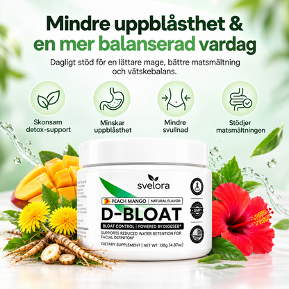 D-Bloat Kosttillskott Pulver – Persika & Mango – Maskros, Nässla, Hibiskus, Magnesium & Vitamin C – 30 Portioner