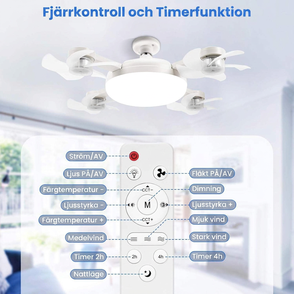 AeroGlow™ Ventilatorlampa | LED, E27 Fäste & Stilren Takdesign