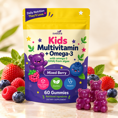 Multivitamin + Omega-3 Gummies för Barn – 60 st | Vegansk DHA från Alger