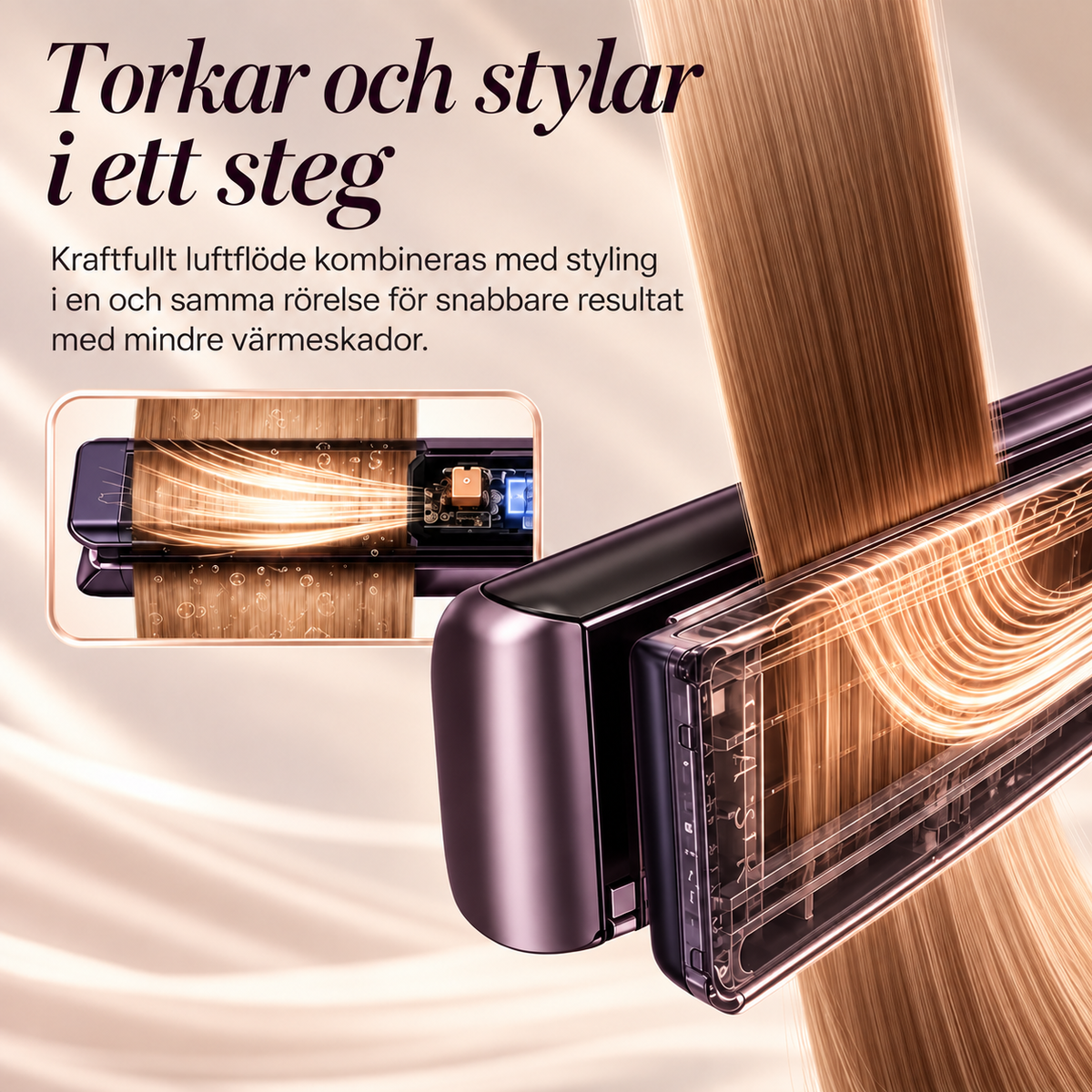 2-i-1 Plattång & Hårtork med Luftflöde – Stylingverktyg för Slätt Hår