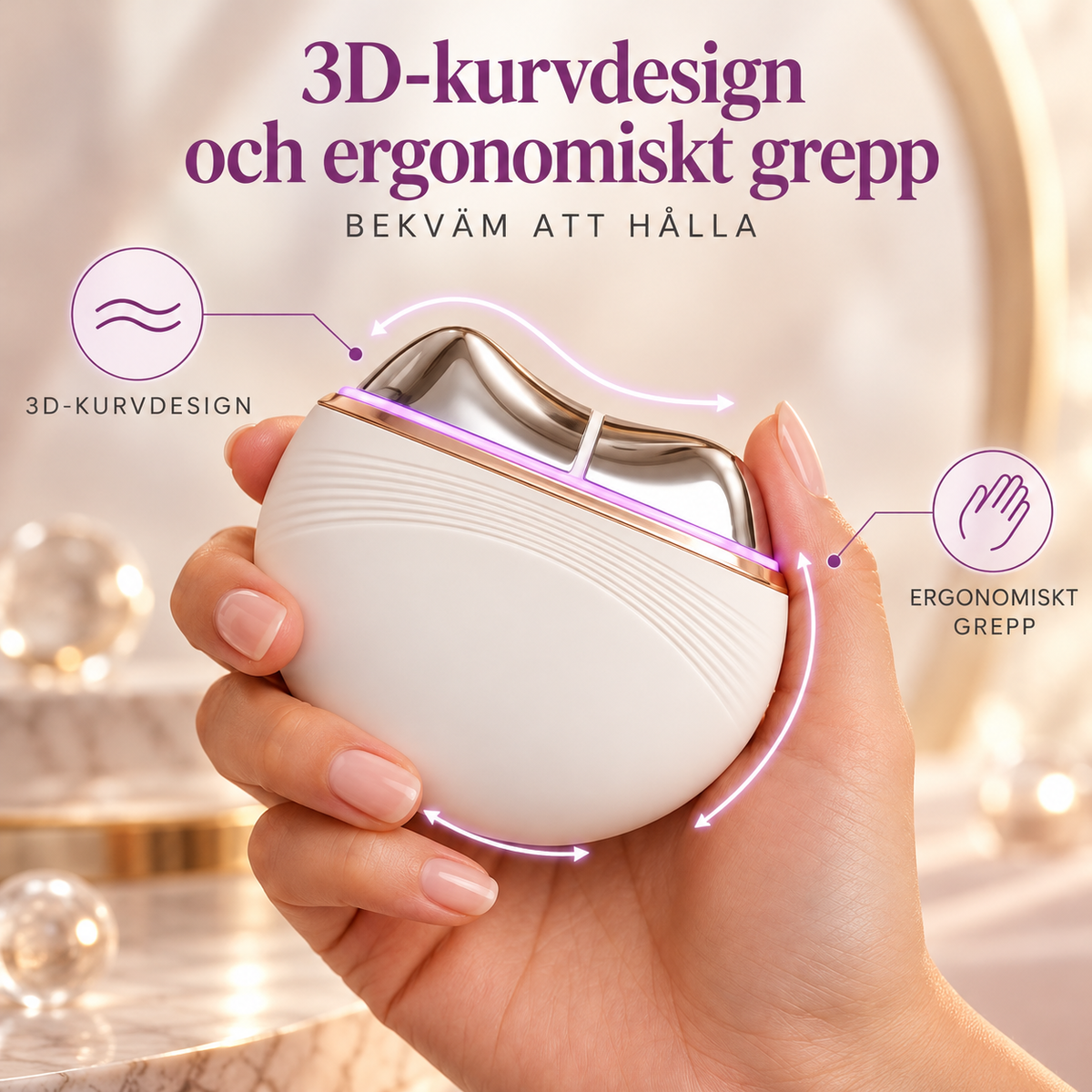 Elektrisk Ansikts- och Halsmassager med EMS, LED, Värme, Kyla & Gua Sha