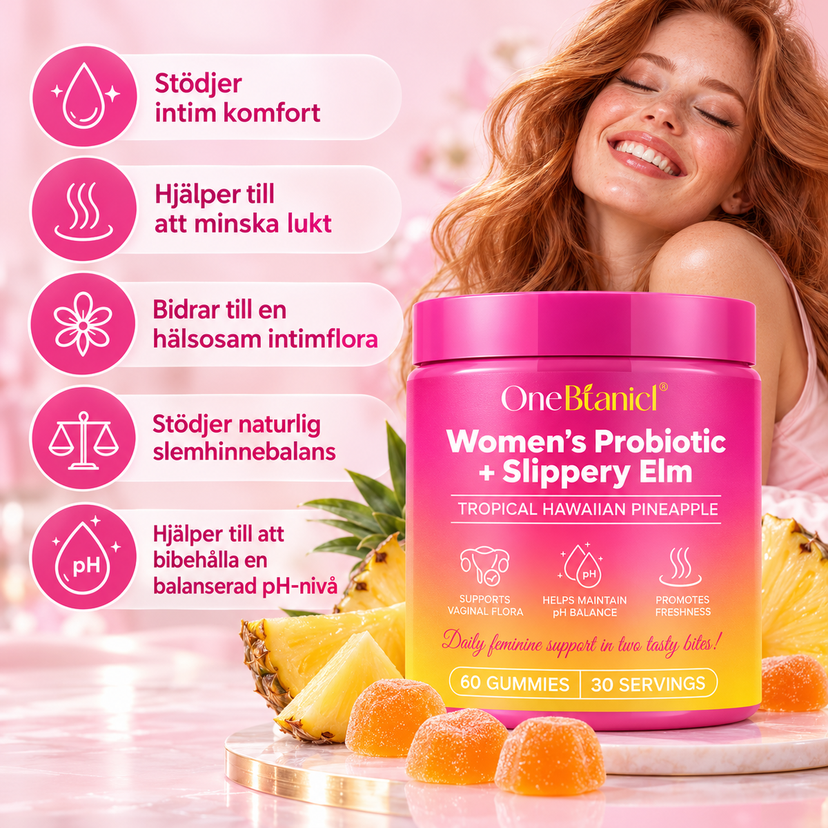 Probiotika Gummies för Kvinnor med Slippery Elm – Ananassmak, 60 st
