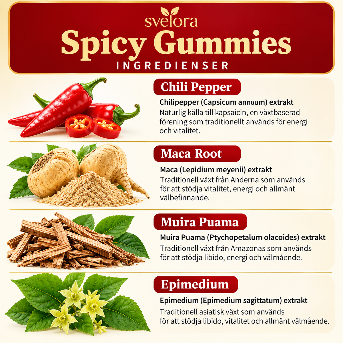 Spicy Gummies med Chili, Maca, Muira Puama & Epimedium – 60 st
