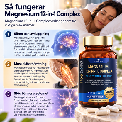 Magnesium 12-in-1 Complex – 12 Magnesiumformer, 700 mg Complex, 120 Kapslar