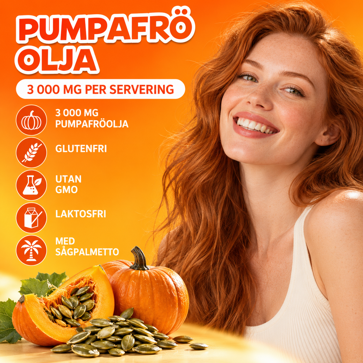 Pumpafröolja 3000 mg med Sågpalmetto 300 mg – 180 Softgels