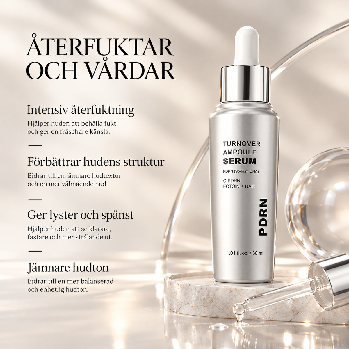PDRN Ampoule Serum – Peptider & Hyaluronsyra – Återfuktande Ansiktsserum 30 ml