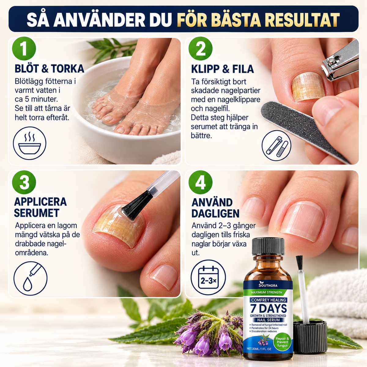 Nagelserum 30 ml – Intensivvård för missfärgade, förtjockade och skadade naglar