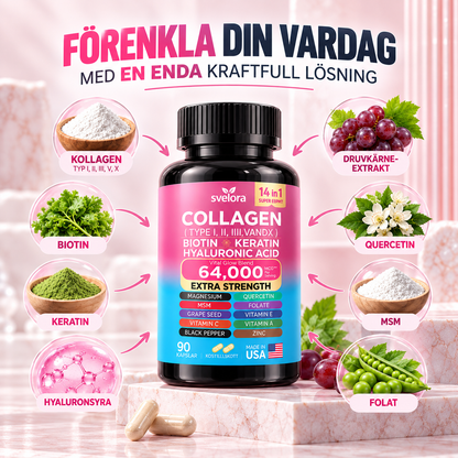 Collagen 14-i-1 – Kollagen med Biotin, Keratin, Hyaluronsyra & Vitaminer – Kapslar