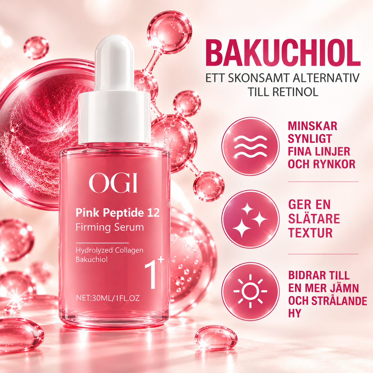 Ansiktsserum med 12 Peptider, Bakuchiol och Kollagen – 30 ml