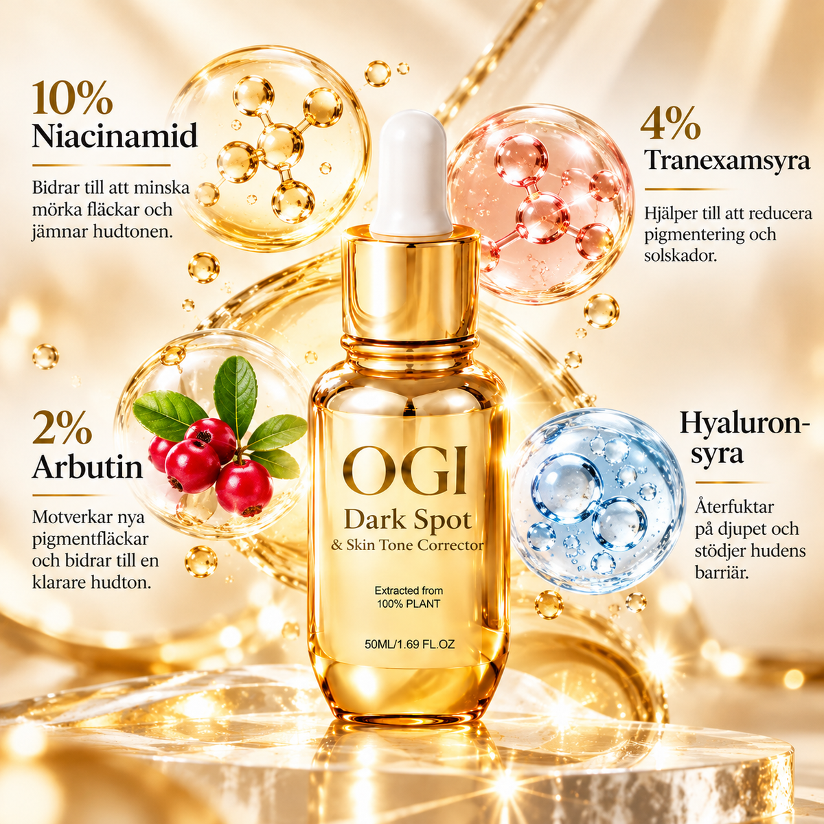 Dark Spot Correcting Serum – Ansiktsserum med 10% Niacinamid, 4% Tranexamsyra & 2% Arbutin – 50 ml