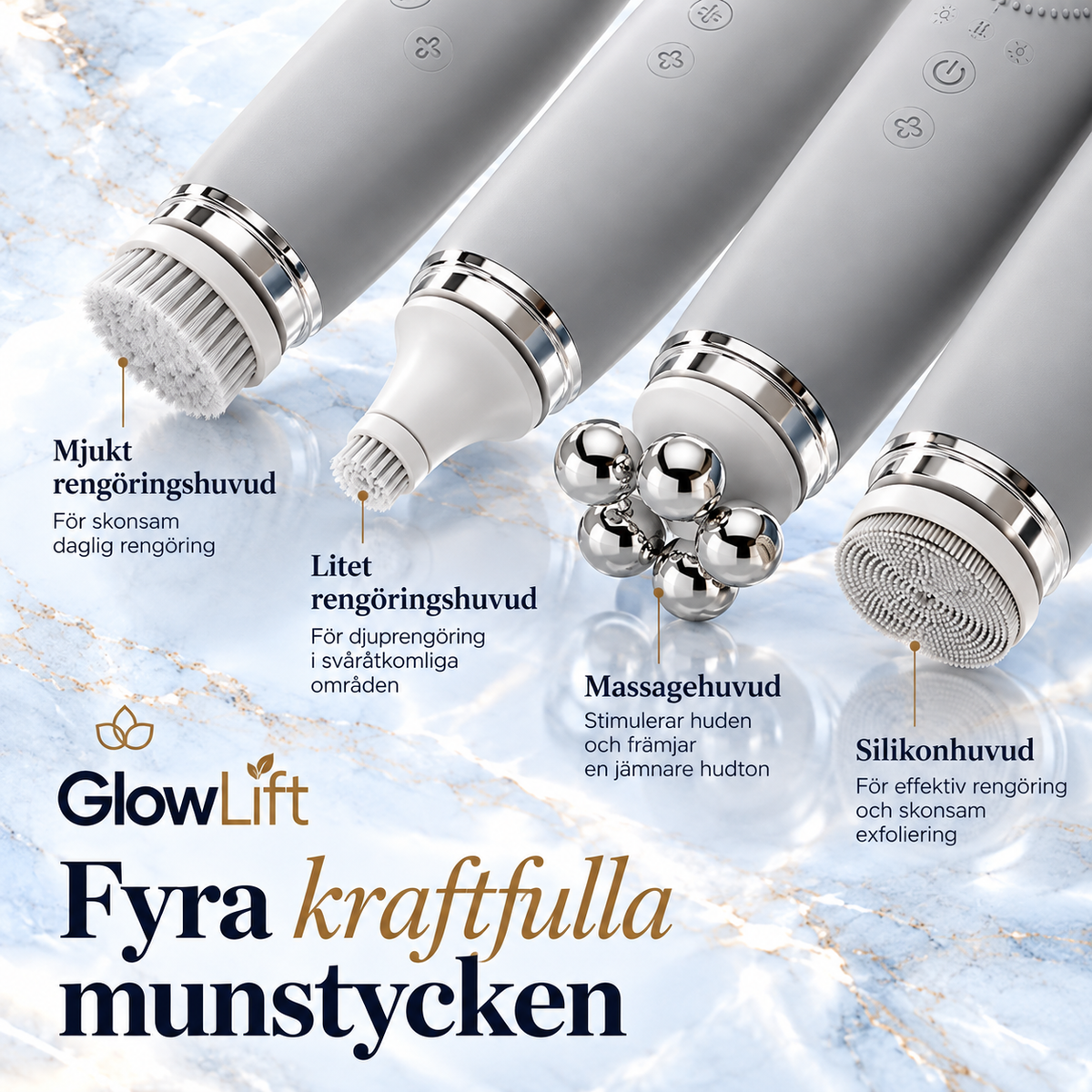 5-i-1 Ansiktsmassageapparat med Värme, Vibration & 4 Utbytbara Munstycken – Ansiktsrengöring & Massage