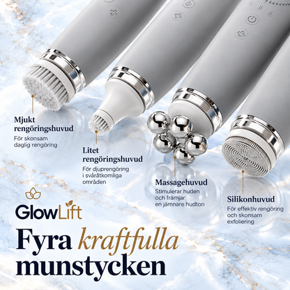 5-i-1 Ansiktsmassageapparat med Värme, Vibration & 4 Utbytbara Munstycken – Ansiktsrengöring & Massage