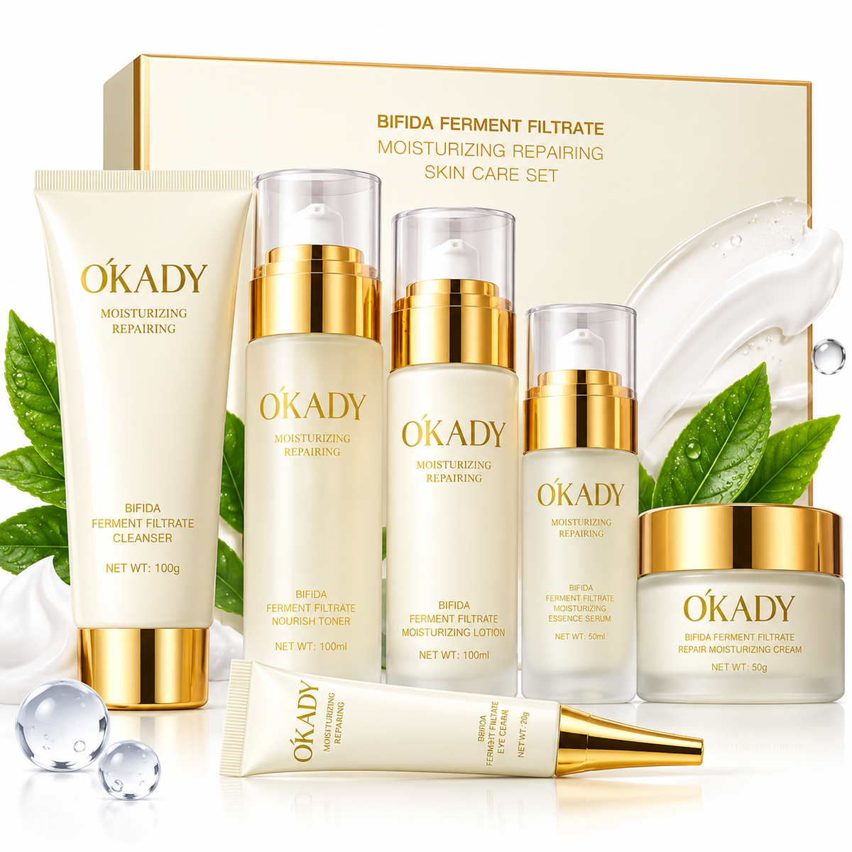 ÓKADY Bifida Ferment Filtrate Skincare Set – Cleanser, Toner, Serum, Eye Cream, Lotion & Cream