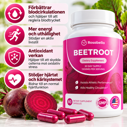 Rosabella Rödbetskapslar 1300 mg – Rödbetstillskott med naturliga nitrater, 60 kapslar