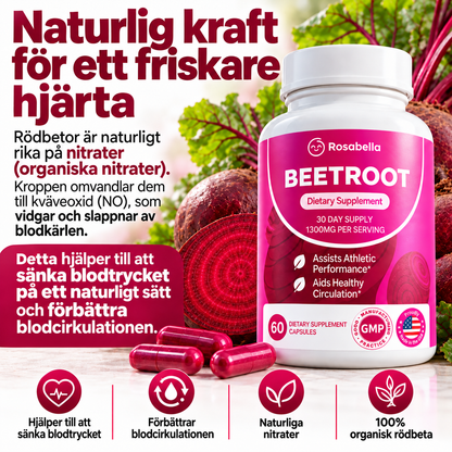 Rosabella Rödbetskapslar 1300 mg – Rödbetstillskott med naturliga nitrater, 60 kapslar