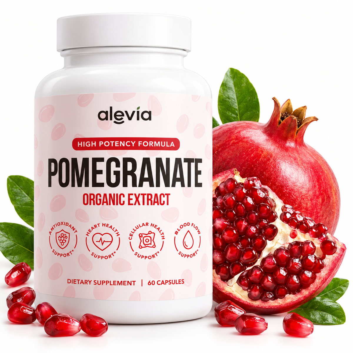 Alevia Granatäppleextrakt 500 mg – Ekologiskt Pomegranate Extract, 60 Kapslar