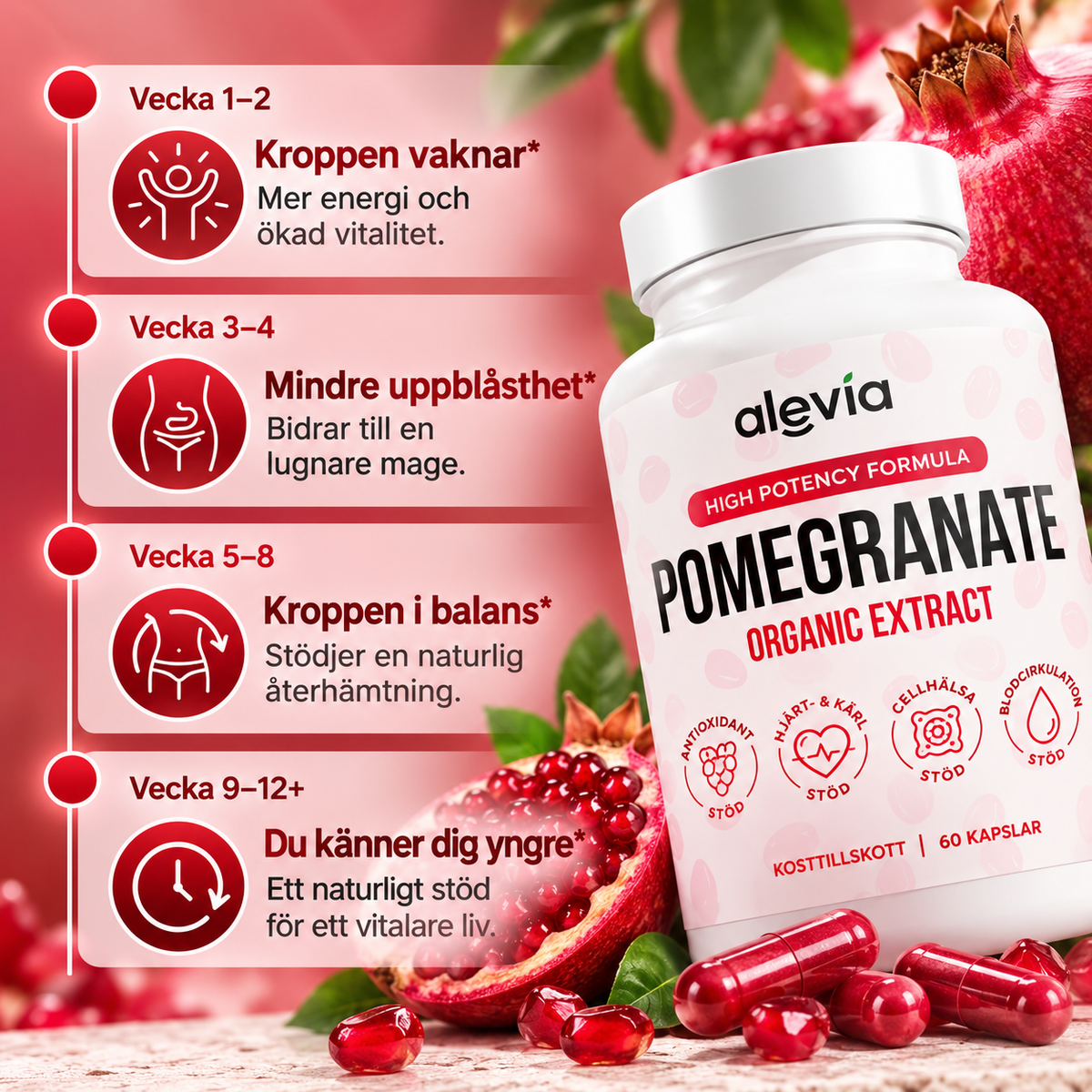 Alevia Granatäppleextrakt 500 mg – Ekologiskt Pomegranate Extract, 60 Kapslar