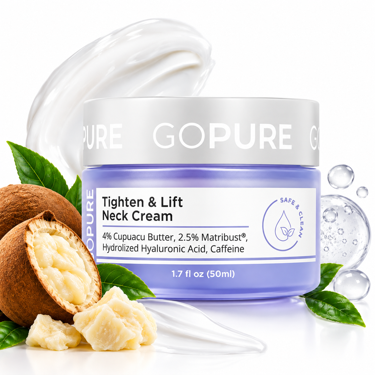 GoPure Tighten & Lift Nackkräm – Uppstramande halskräm med hyaluronsyra, koffein & Cupuaçusmör | 50 ml