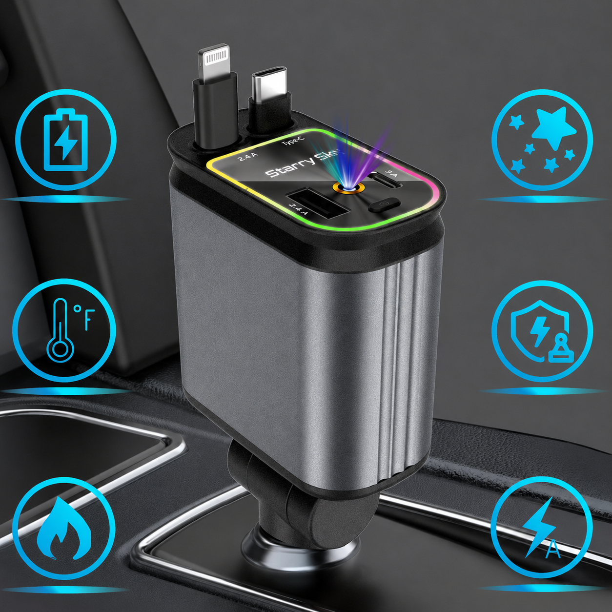AutoCharge™ 120W | 4-i-1 Laddare, Super Snabb, RGB Stjärnhimmel!