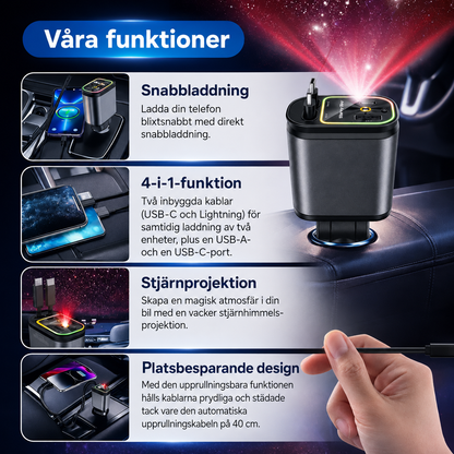 AutoCharge™ 120W | 4-i-1 Laddare, Super Snabb, RGB Stjärnhimmel!