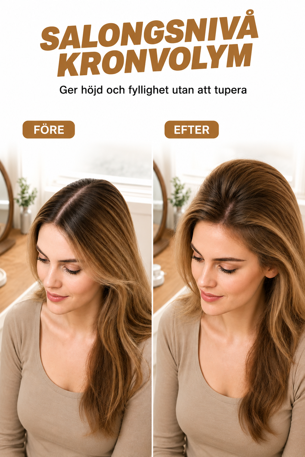 Uppvärmd hårklämma för volym vid hårrötterna – långvarig volym