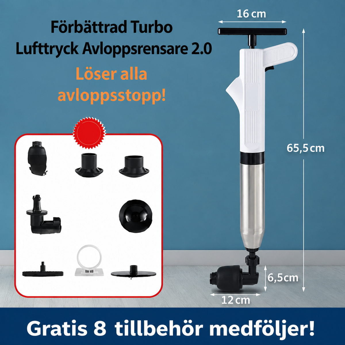 Förbättrad Turbo Lufttryck Avloppsrensare 2.0™ | Löser Alla Avloppsproblem!