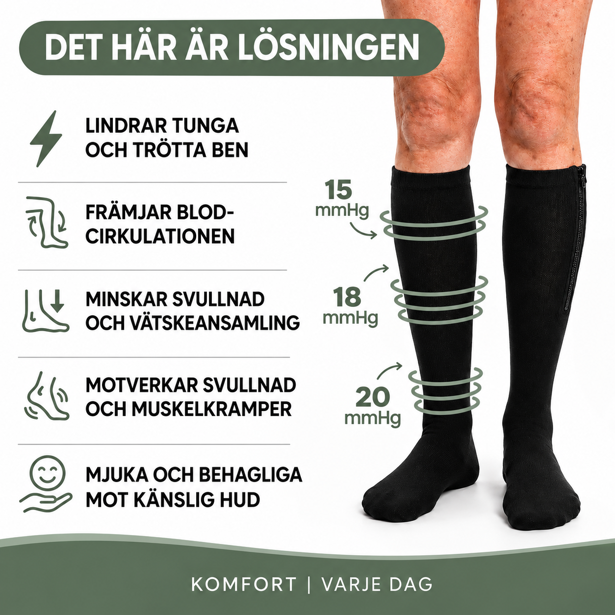 Kompressionsstrumpor med dragkedja | Bekvämt stöd hela dagen