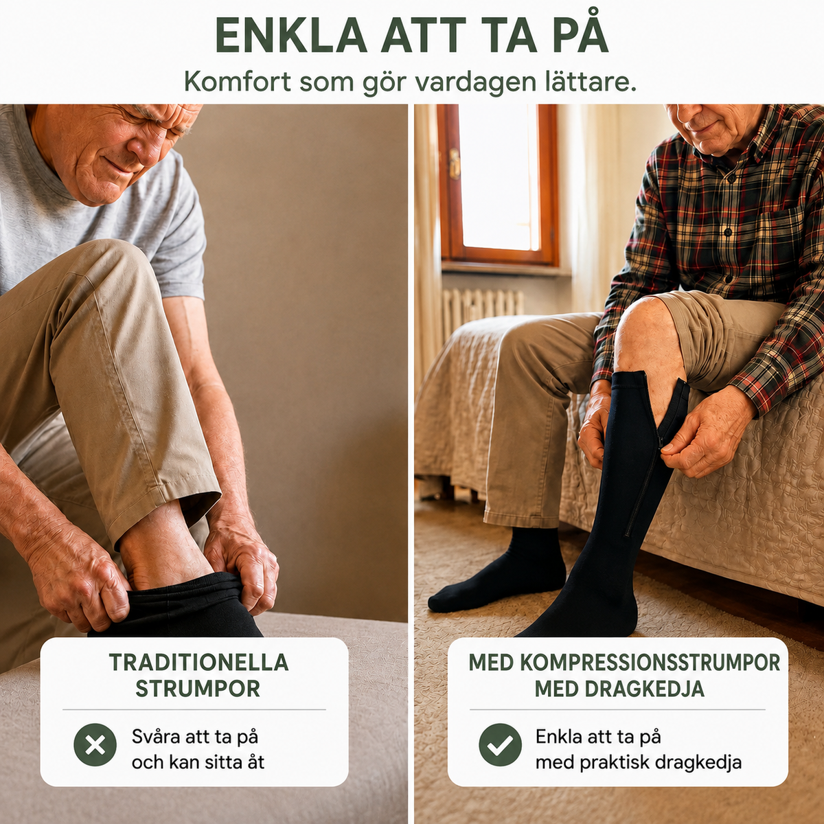 Kompressionsstrumpor med dragkedja | Bekvämt stöd hela dagen