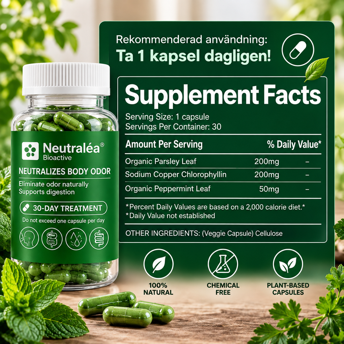 Neutralea – Naturligt kosttillskott mot dålig andedräkt & kroppslukt.