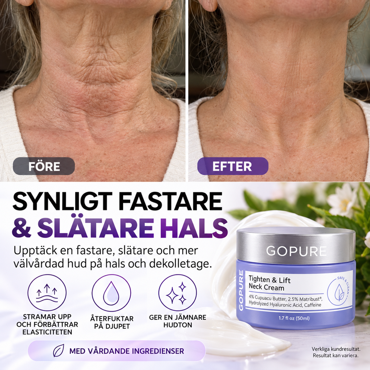 GoPure Tighten & Lift Nackkräm – Uppstramande halskräm med hyaluronsyra, koffein & Cupuaçusmör | 50 ml
