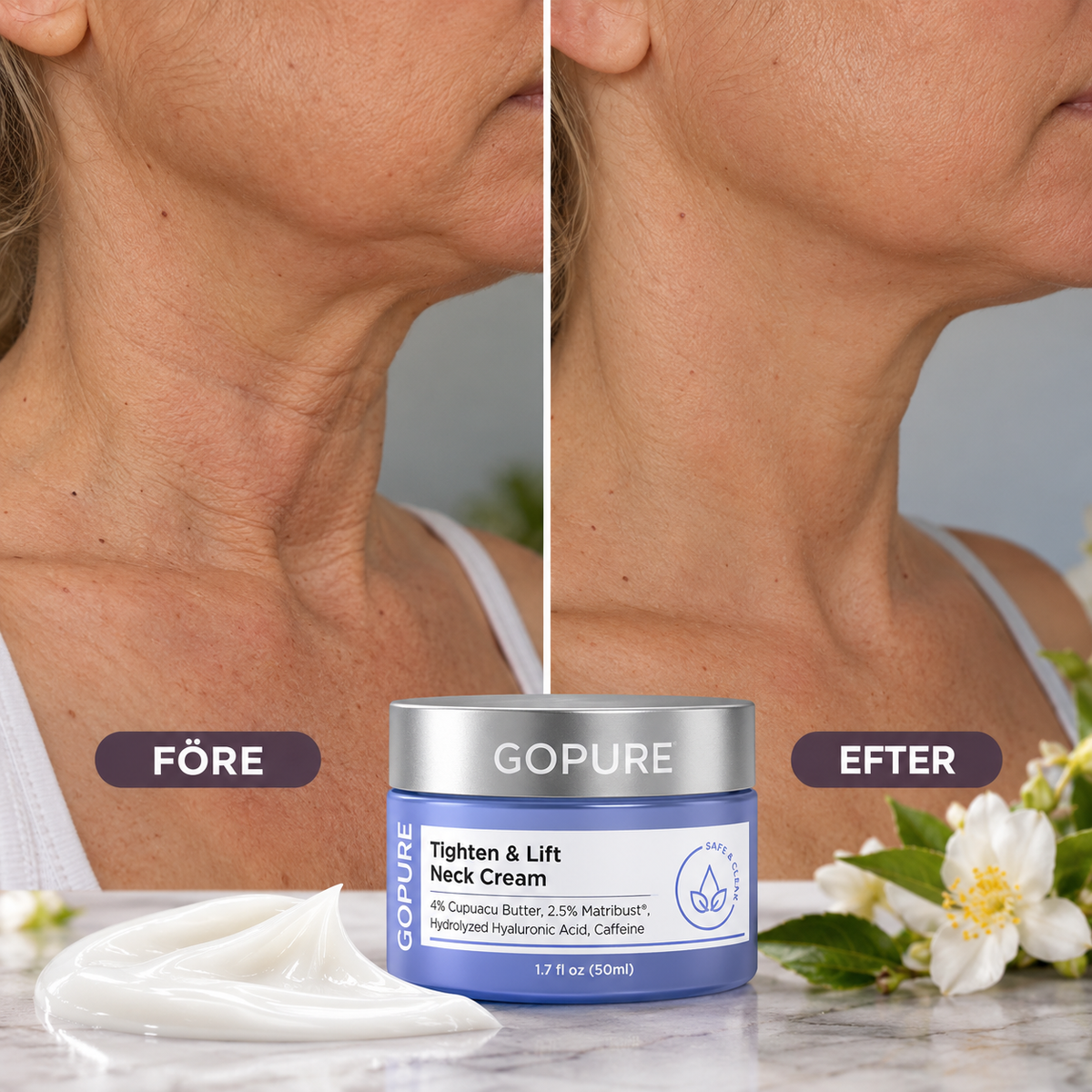 GoPure Tighten & Lift Nackkräm – Uppstramande halskräm med hyaluronsyra, koffein & Cupuaçusmör | 50 ml
