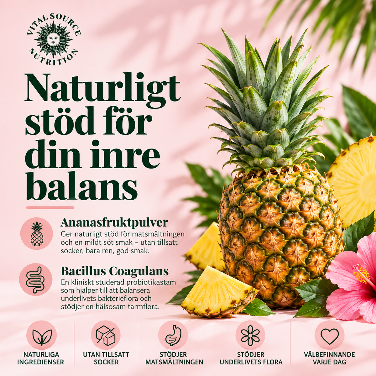 Vital Source Feminine Balance Gummies – För kvinnligt välbefinnande med ananas & Bacillus Coagulans – 60 st