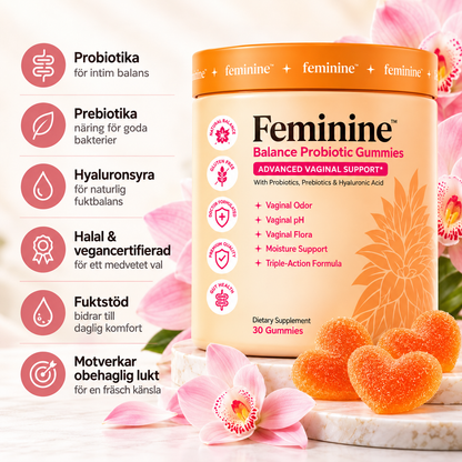 Feminine Balance Probiotic Gummies för Intimhälsa – Probiotika, Prebiotika & Hyaluronsyra, 30 st