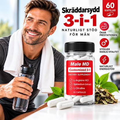 Male MD 3-i-1 Kosttillskott – L-Arginin HCl, L-Citrullin & Epimediumextrakt – 60 Kapslar