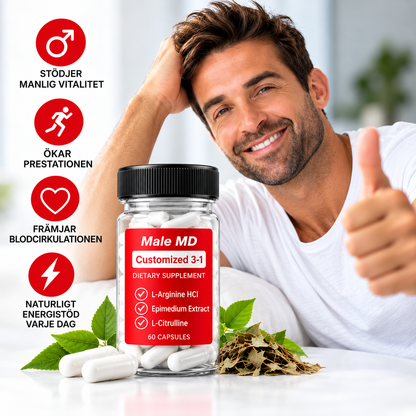 Male MD 3-i-1 Kosttillskott – L-Arginin HCl, L-Citrullin & Epimediumextrakt – 60 Kapslar