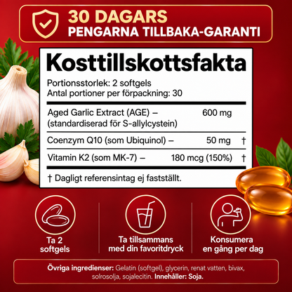 VitalCore Luktfri Lagrad Vitlök + CoQ10 Ubiquinol & Vitamin K2 – 60 Softgels