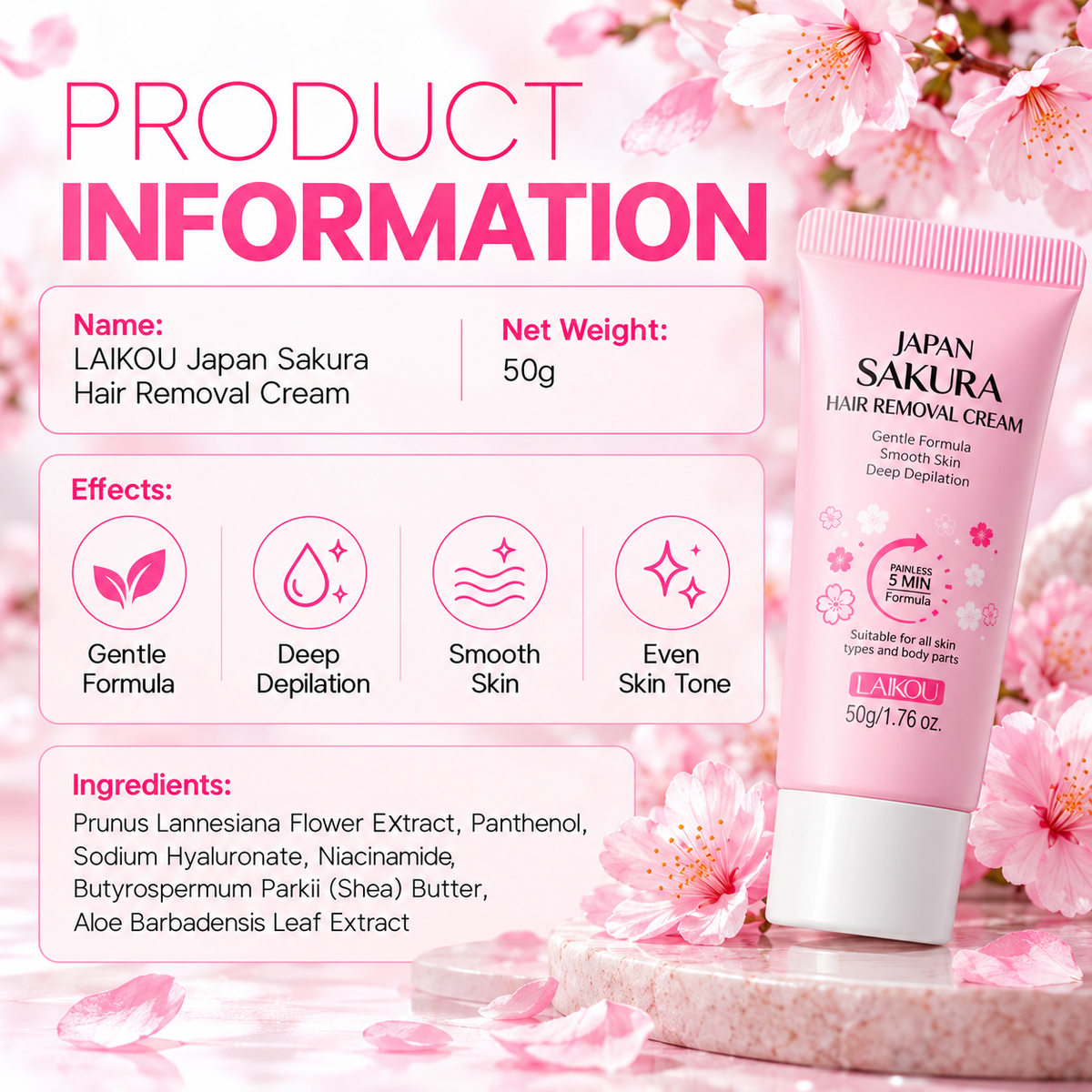 Japan Sakura Hair Removal Cream – Snabb & skonsam hårborttagning 50 g