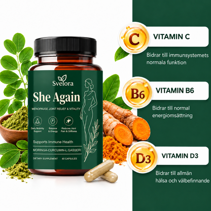She Again Menopause Formula – Moringa, Curcumin & L. Gasseri – 60 kapslar