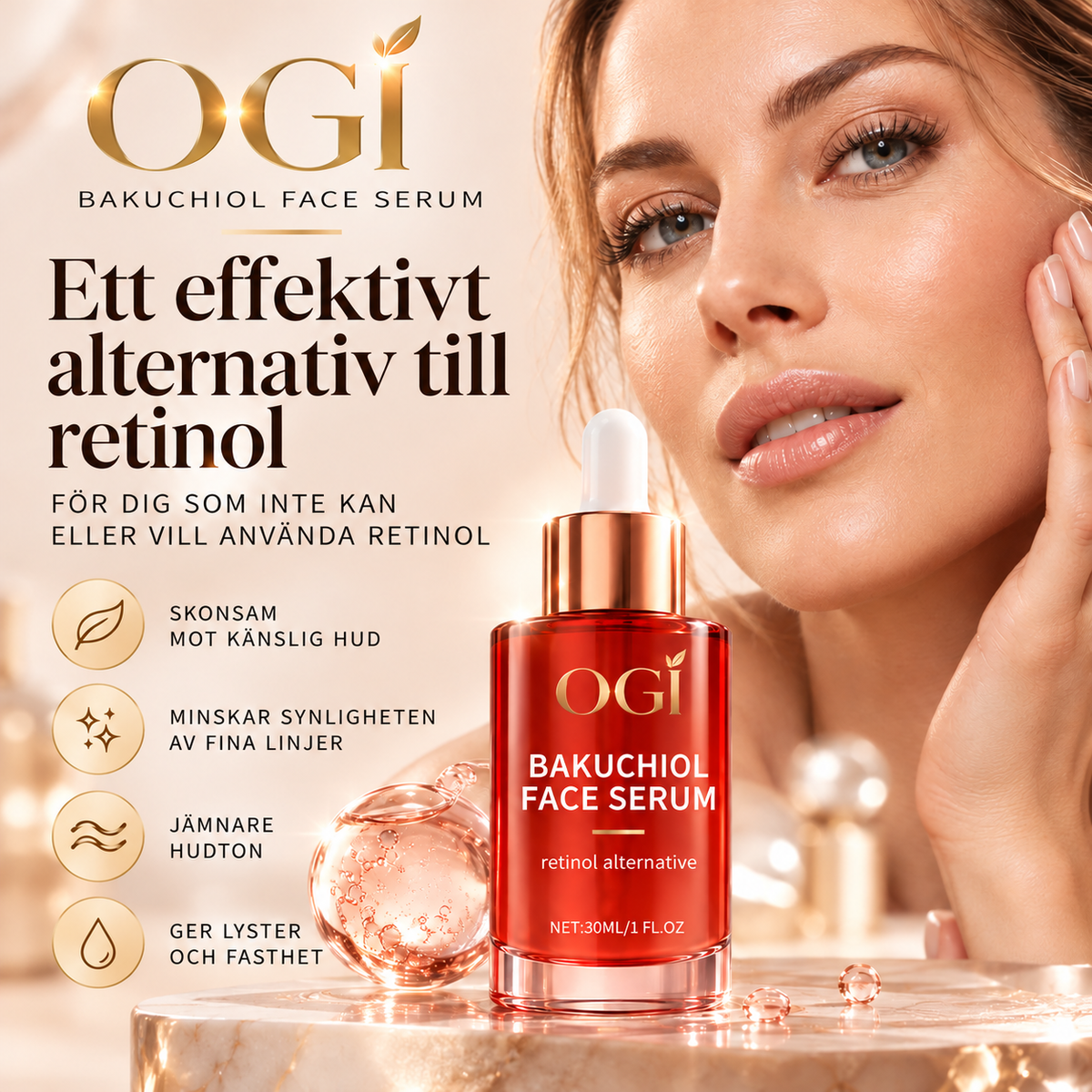 Bakuchiol Ansiktsserum 30 ml – Växtbaserat Alternativ till Retinol – För Jämnare Hudton och Fina Linjer
