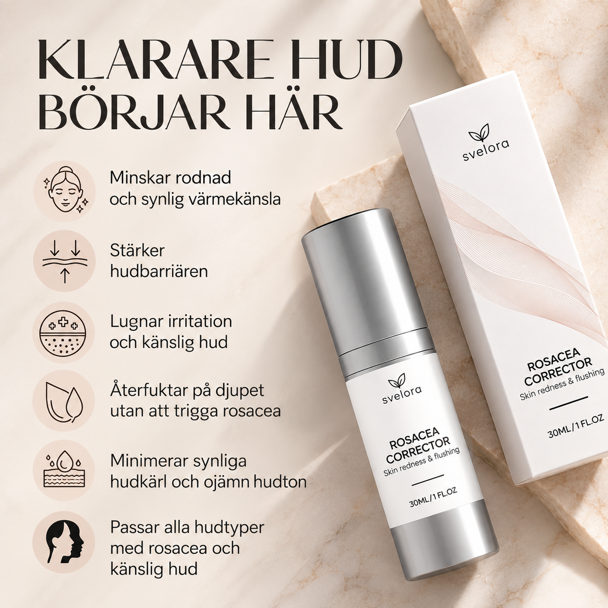 Rosacea Corrector Ansiktsserum för Rodnad & Känslig Hud – 30 ml