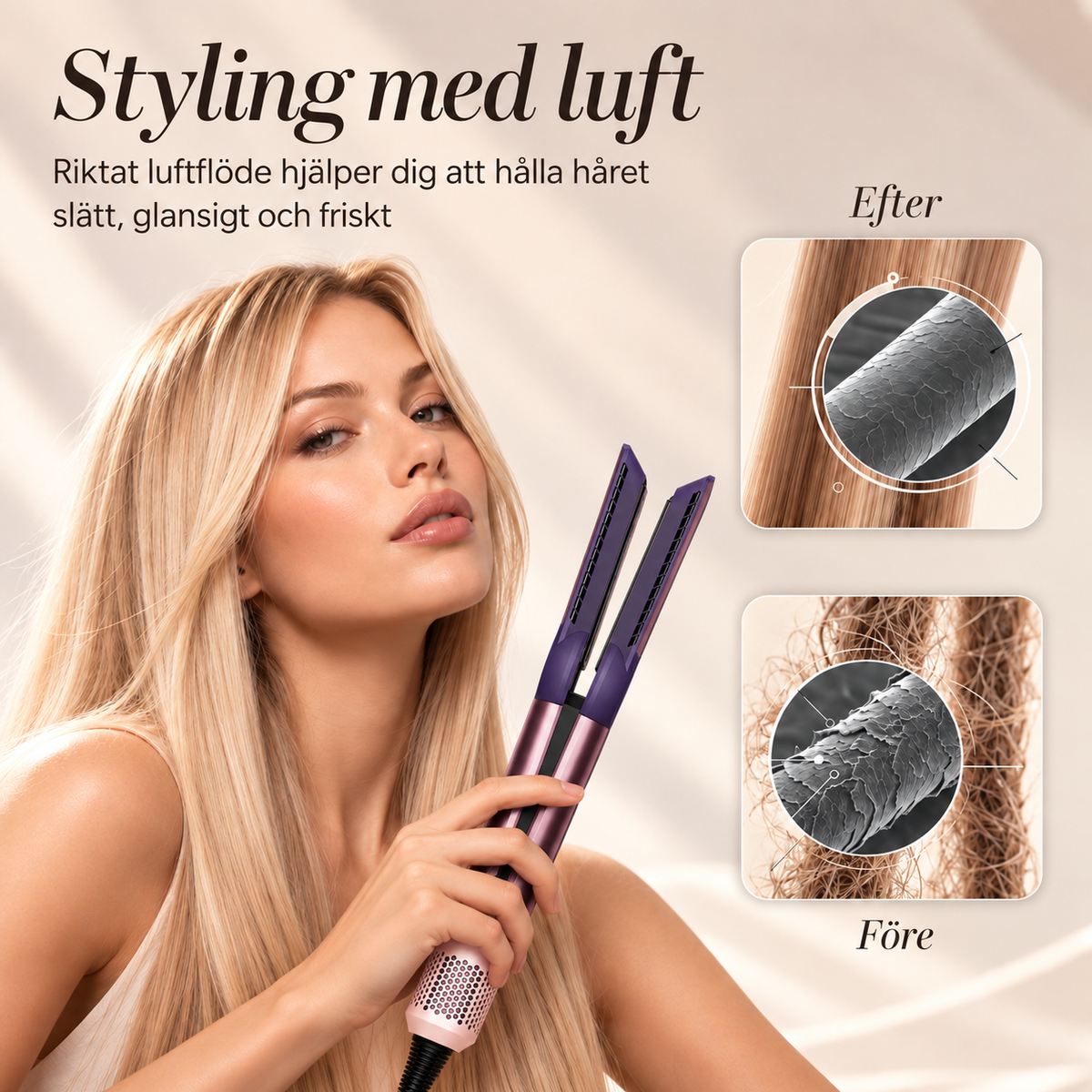2-i-1 Plattång & Hårtork med Luftflöde – Stylingverktyg för Slätt Hår