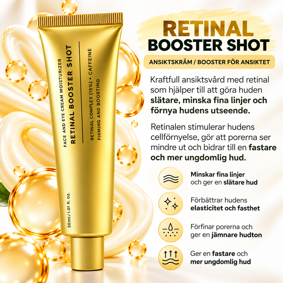 Retinal Booster Shot – Uppstramande Ansikts- & Ögonkräm med Retinal + Koffein, 30 ml