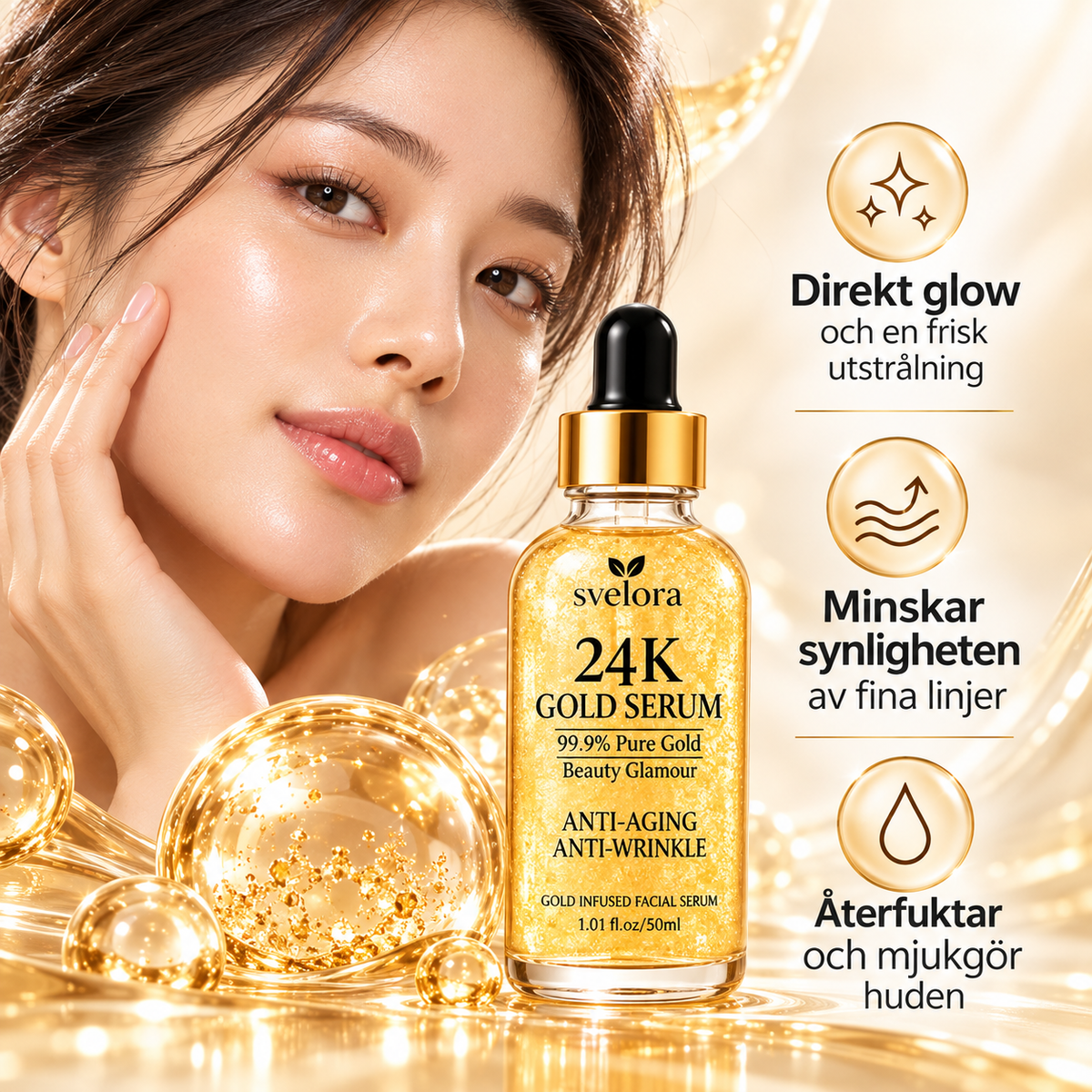 24K Gold Serum – Ansiktsserum med Hyaluronsyra & Niacinamid – 50 ml