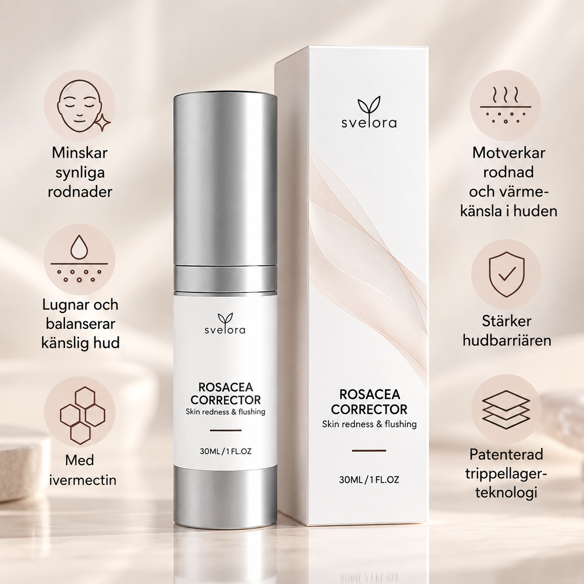 Rosacea Corrector Ansiktsserum för Rodnad & Känslig Hud – 30 ml