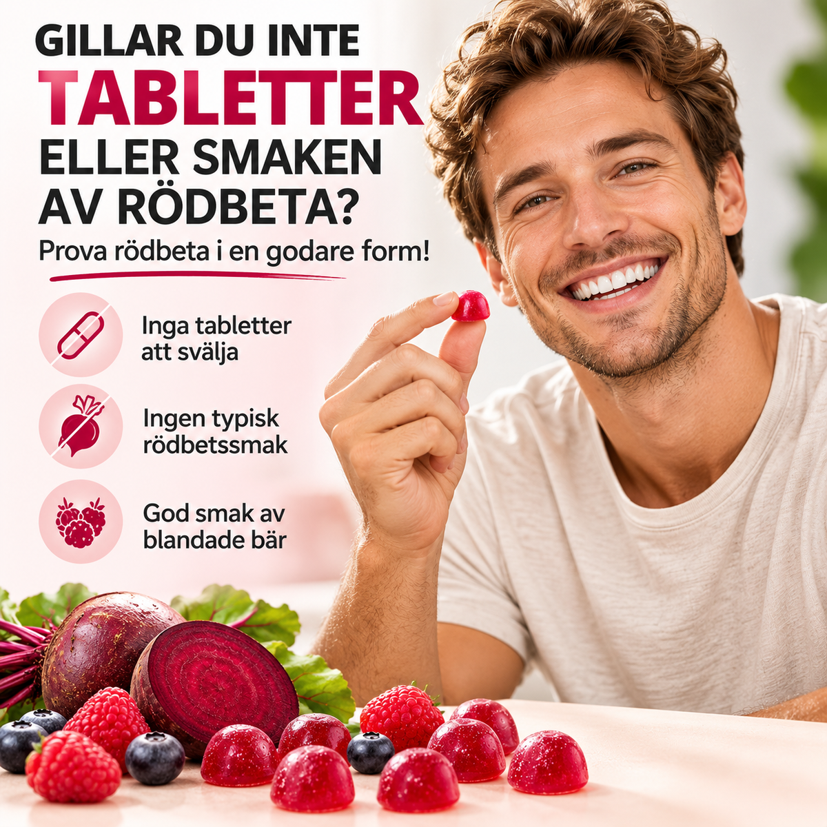 Beet Root Gummies 4000 mg – Rödbeta 8-i-1, 60 st