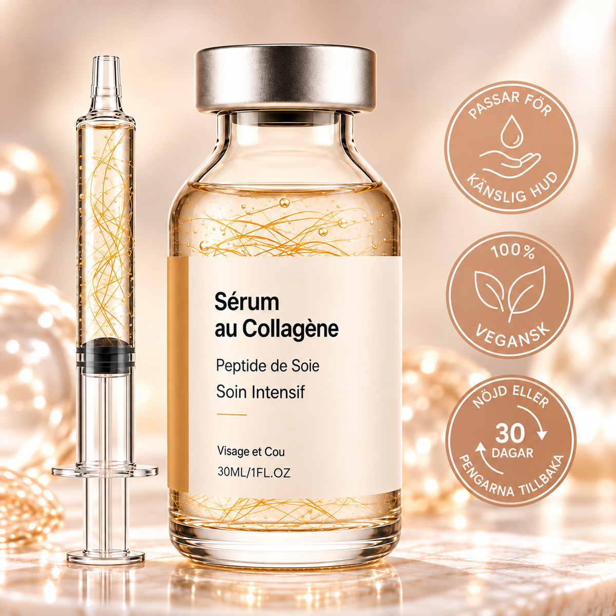 Silkespeptidserum med Kollagen – Uppstramande & Återfuktande Ansiktsserum – 30 ml