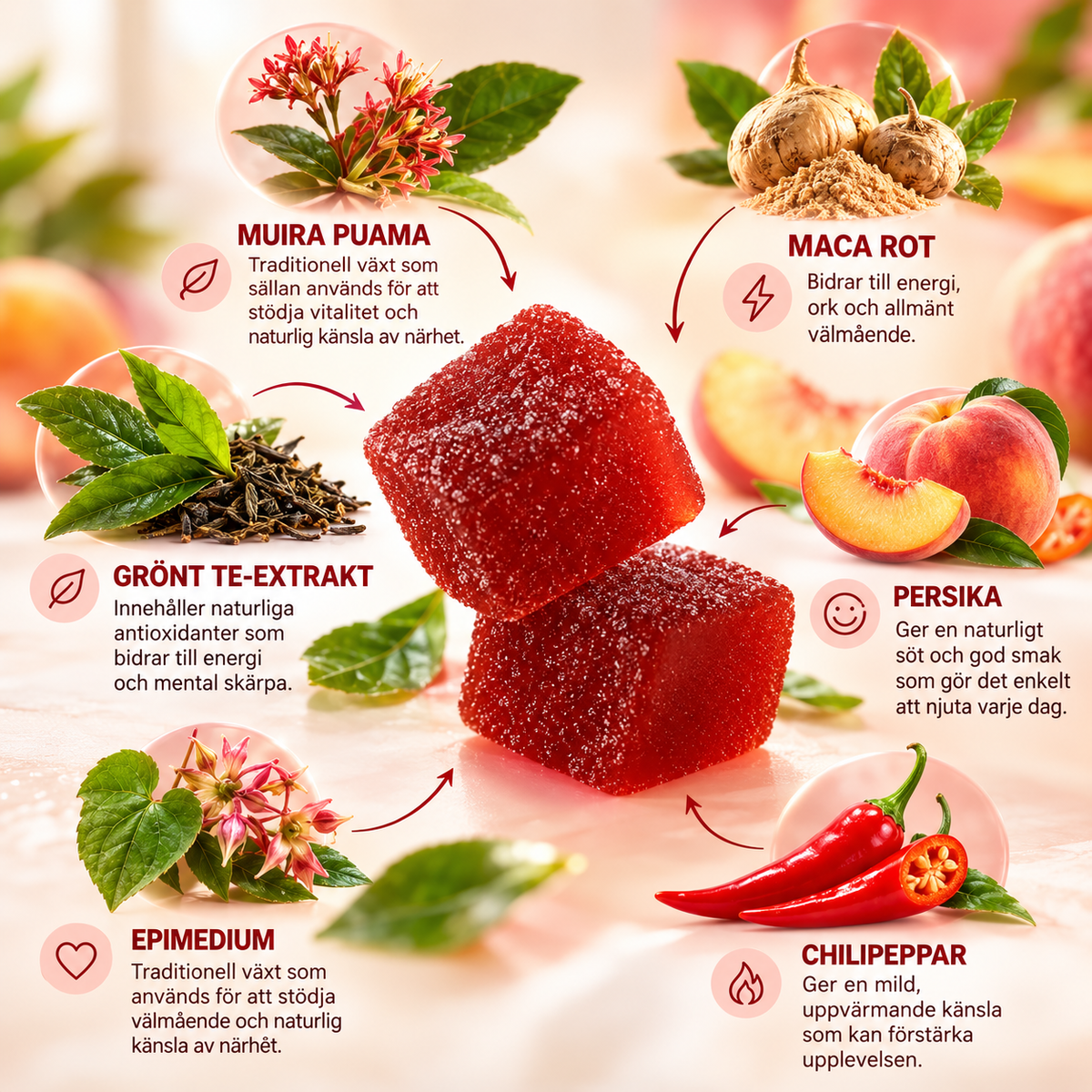 Spicy Cubes Gummies – Maca, Muira Puama, Epimedium & Green Tea – 30 Gummies