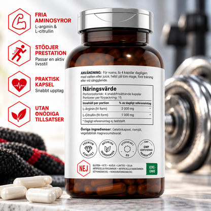 L-Arginin & L-Citrullin Complex – 3000 mg – 60 Kapslar – Kosttillskott
